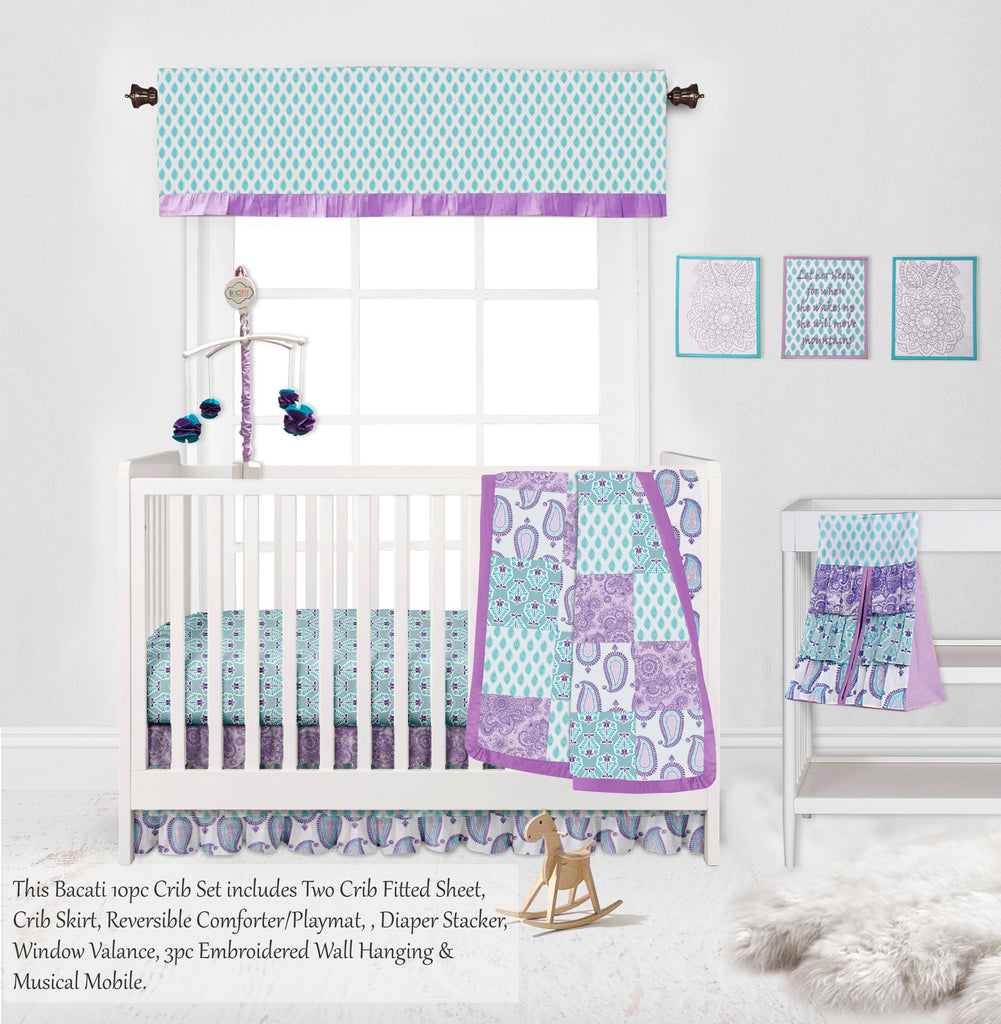 Paisley Isabella Lilac/Purple/Aqua Girls Crib Bedding Set - Bacati - Crib Bedding Set - Bacati