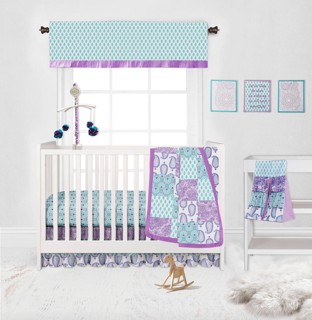 Paisley Isabella Lilac/Purple/Aqua Girls Crib Bedding Set - Bacati - Crib Bedding Set - Bacati