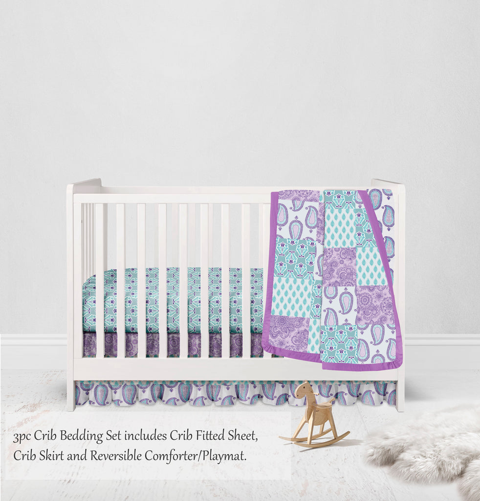 Paisley Isabella Lilac/Purple/Aqua Girls Crib Bedding Set - Bacati - Crib Bedding Set - Bacati