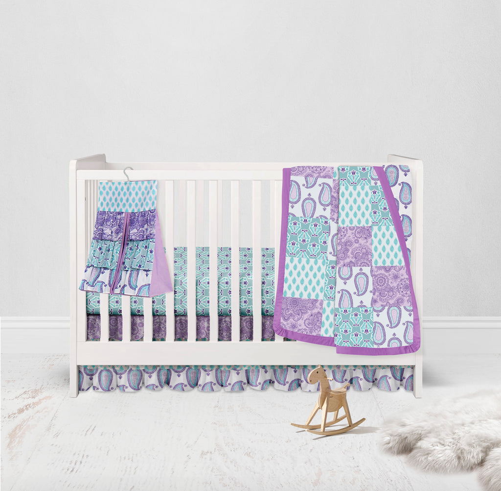 Paisley Isabella Lilac/Purple/Aqua Girls Crib Bedding Set - Bacati - Crib Bedding Set - Bacati
