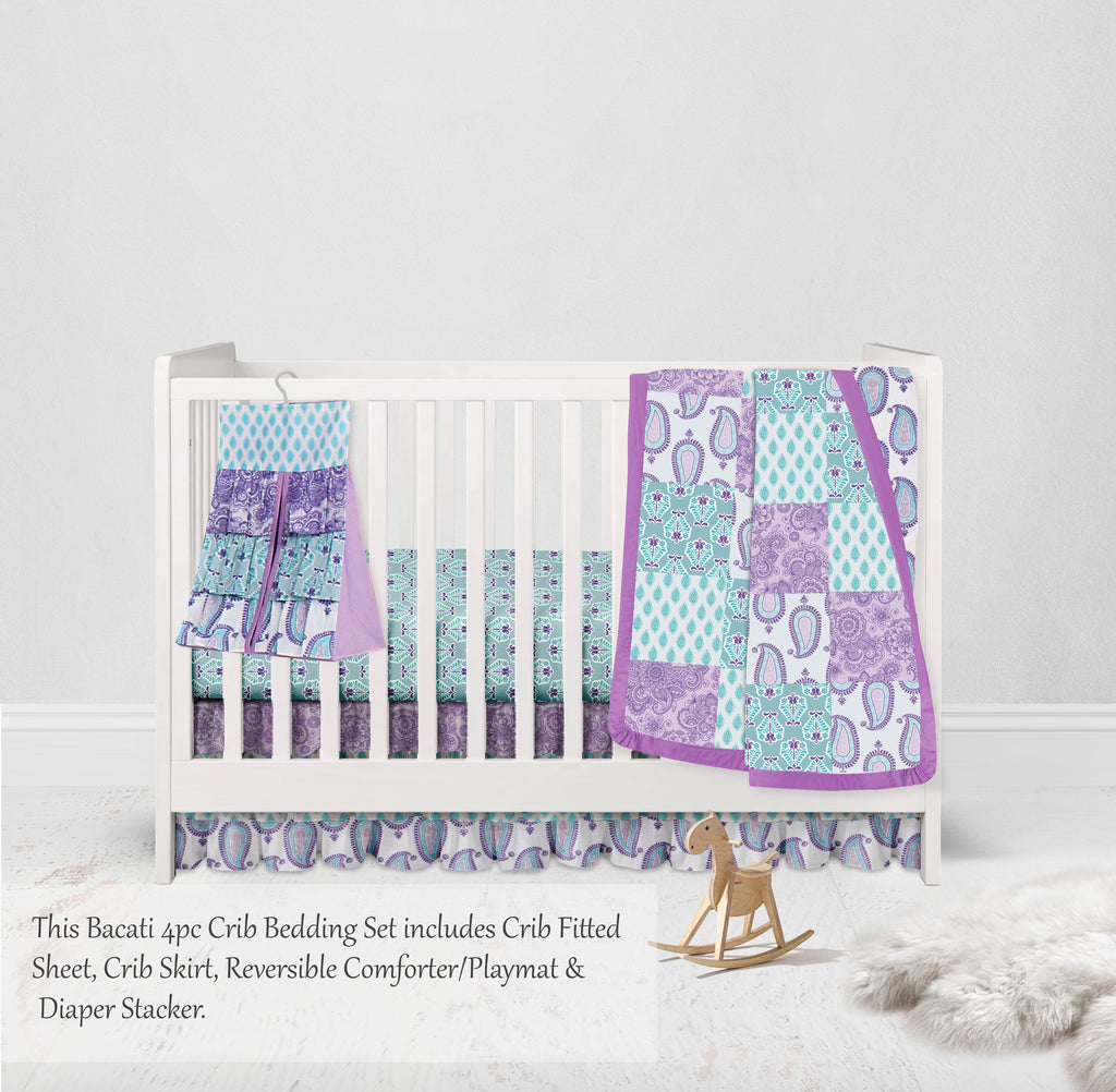 Paisley Isabella Lilac/Purple/Aqua Girls Crib Bedding Set - Bacati - Crib Bedding Set - Bacati