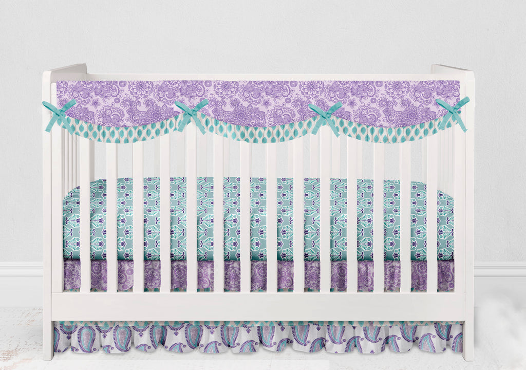 Long/Small Crib Rail Guard Covers Cotton Paisley Isabella Lilac/Purple/Aqua - Bacati - Crib Rail Guard - Bacati