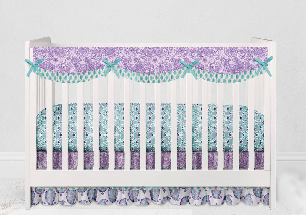 Long/Small Crib Rail Guard Covers Cotton Paisley Isabella Lilac/Purple/Aqua - Bacati - Crib Rail Guard - Bacati