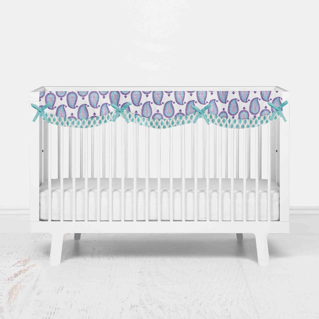 Bacati - Long/Small Crib Rail Guard Covers Cotton Paisley Isabella Lilac/Purple/Aqua - Bacati - Crib Rail Guard - Bacati