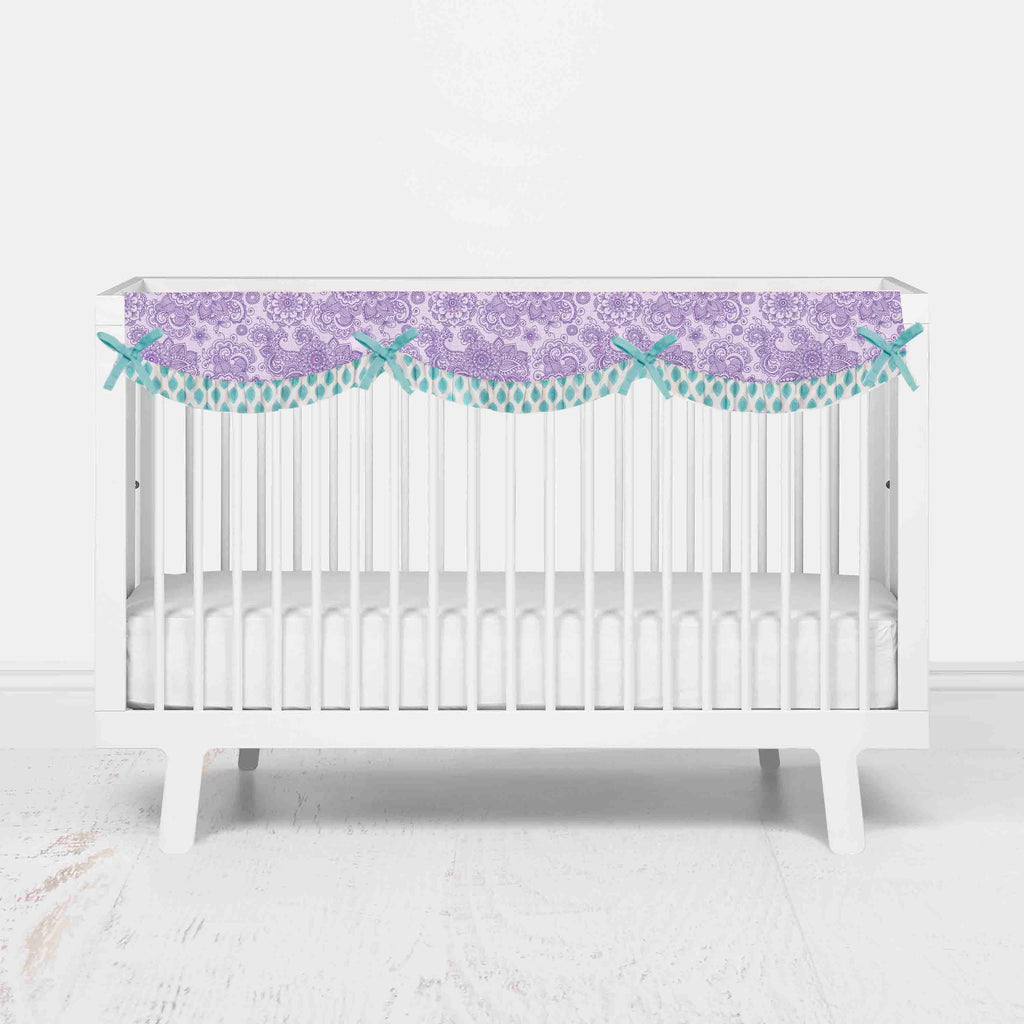 Bacati - Long/Small Crib Rail Guard Covers Cotton Paisley Isabella Lilac/Purple/Aqua - Bacati - Crib Rail Guard - Bacati