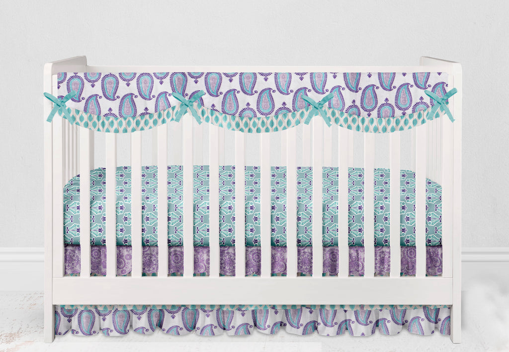 Long/Small Crib Rail Guard Covers Cotton Paisley Isabella Lilac/Purple/Aqua - Bacati - Crib Rail Guard - Bacati