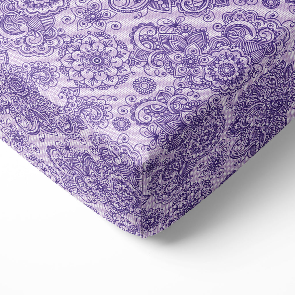 Bacati - Crib or Toddler Bed Fitted Sheet, Paisley Isabella Purple/Aqua/Lilac - Bacati - Crib/Toddler Fitted Sheet - Bacati