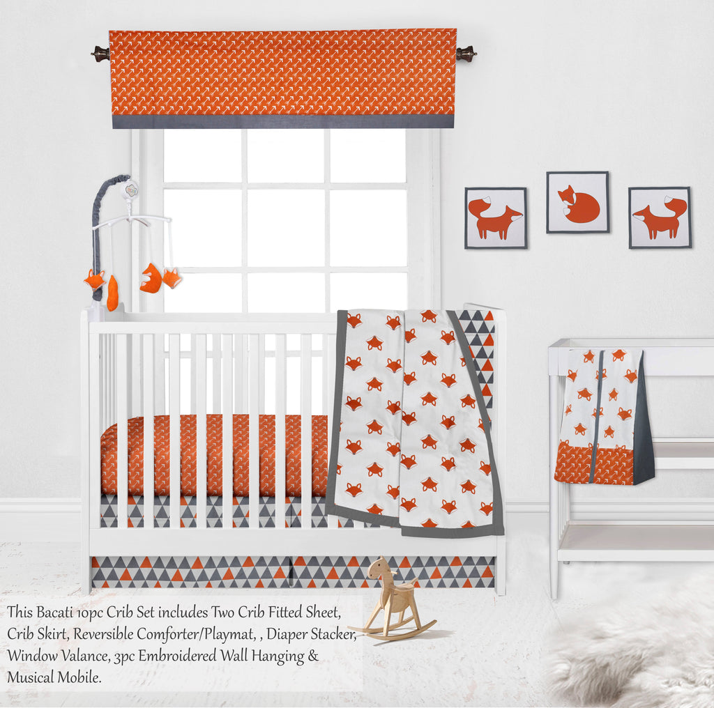 Playful Fox Orange/Grey Neutral Crib Bedding Set - Bacati - Crib Bedding Set - Bacati