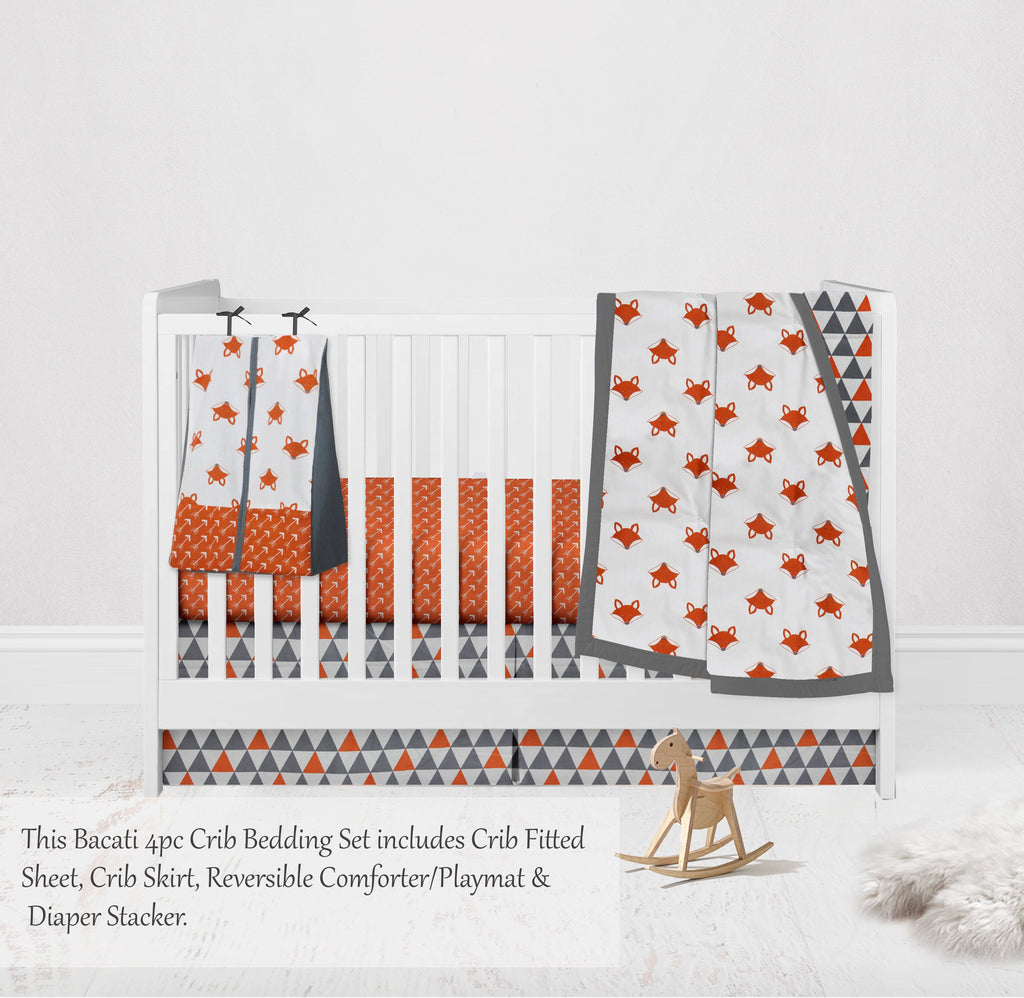 Playful Fox Orange/Grey Neutral Crib Bedding Set - Bacati - Crib Bedding Set - Bacati