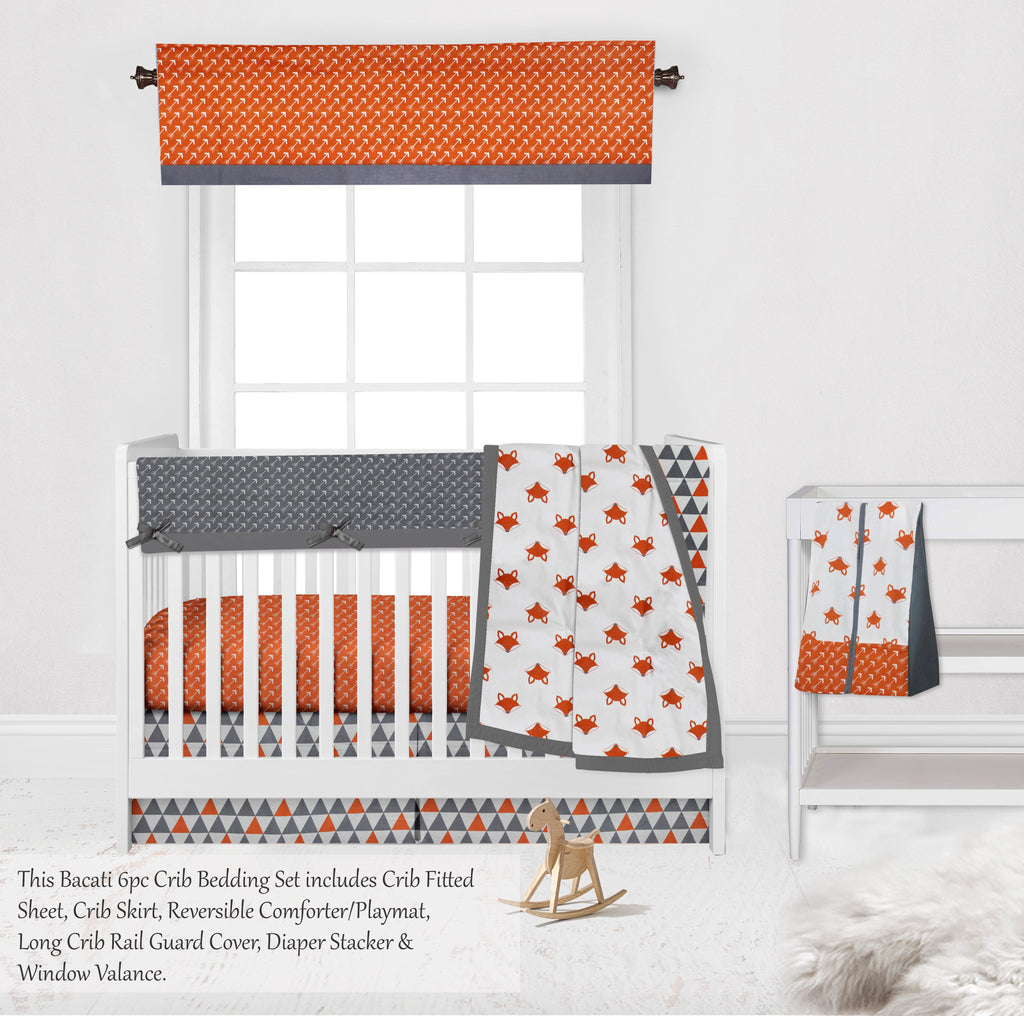 Playful Fox Orange/Grey Neutral Crib Bedding Set - Bacati - Crib Bedding Set - Bacati