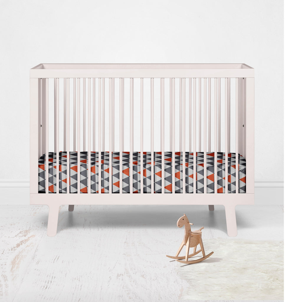 Crib or Toddler Bed Fitted Sheet 100% Cotton Percale, Playful Fox Orange/Grey - Bacati - Crib/Toddler Fitted Sheet - Bacati