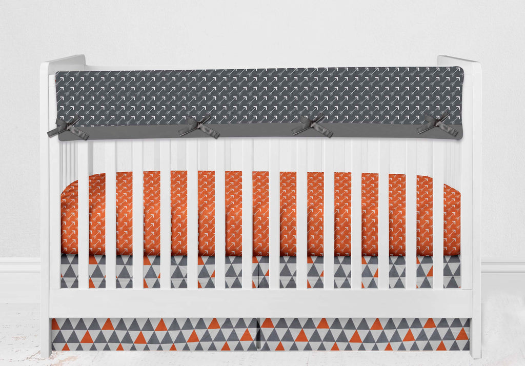 Long/Small Crib Rail Guard Covers Cotton Playful Fox Orange/Grey - Bacati - Crib Rail Guard - Bacati
