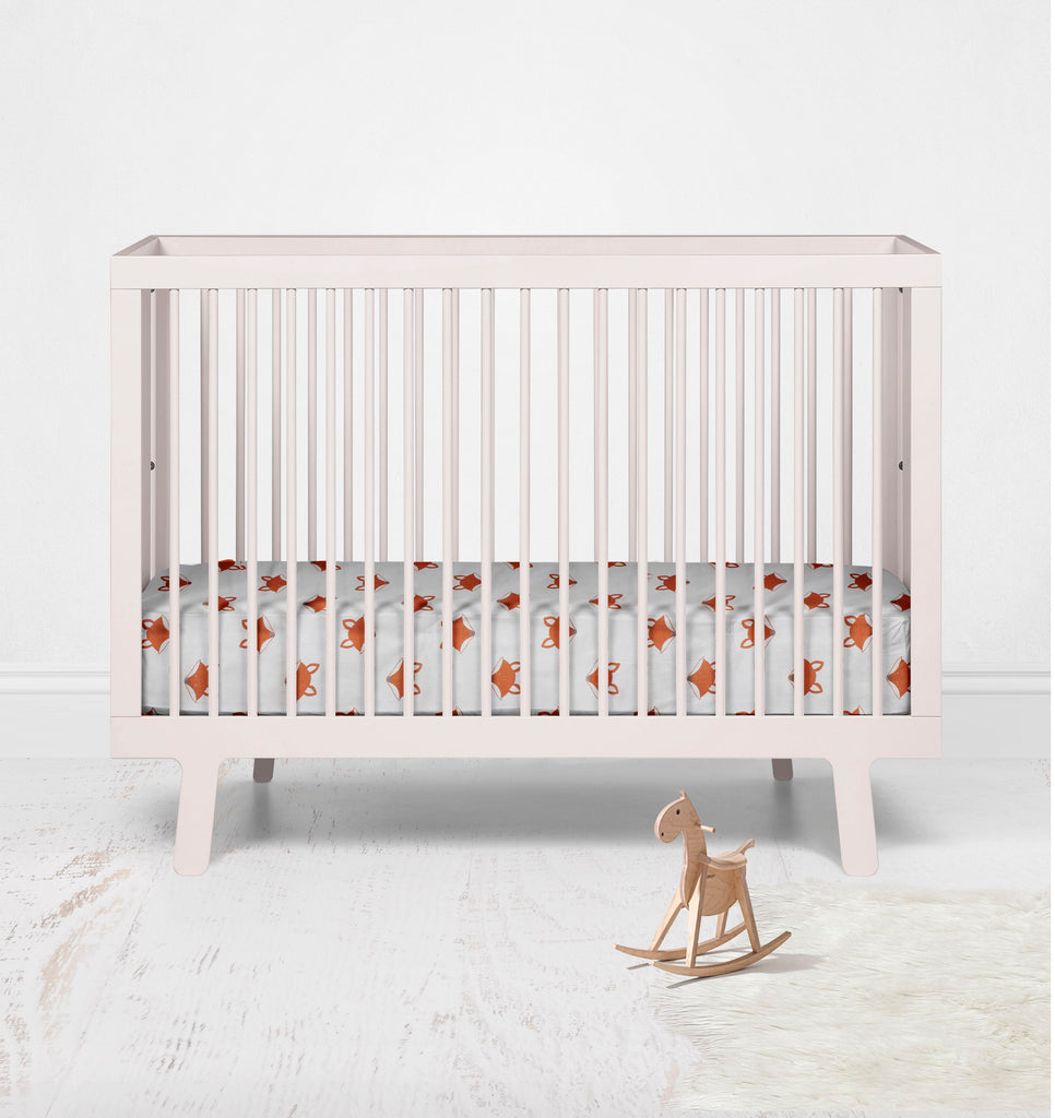 Crib or Toddler Bed Fitted Sheet 100% Cotton Percale, Playful Fox Orange/Grey - Bacati - Crib/Toddler Fitted Sheet - Bacati