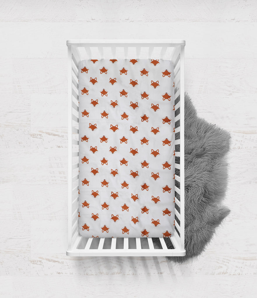 Crib or Toddler Bed Fitted Sheet 100% Cotton Percale, Playful Fox Orange/Grey - Bacati - Crib/Toddler Fitted Sheet - Bacati