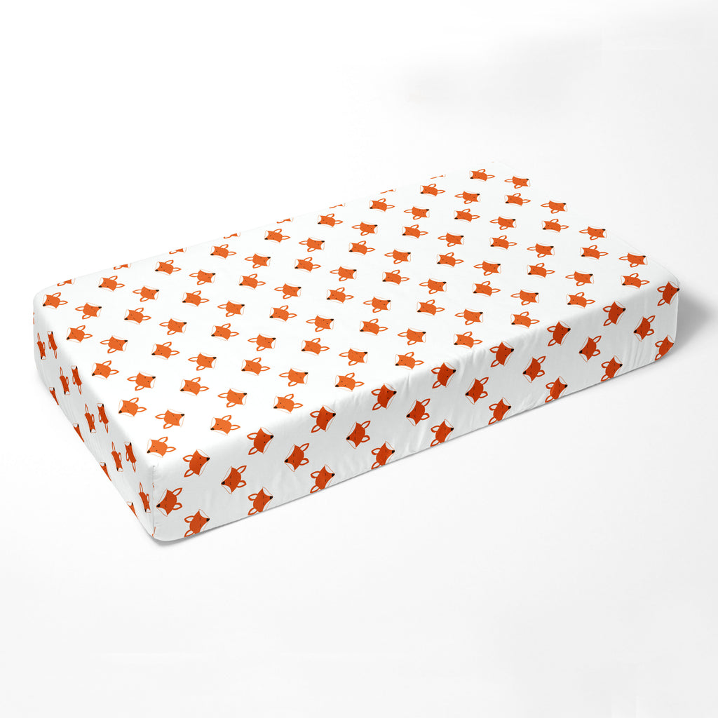 Crib or Toddler Bed Fitted Sheet 100% Cotton Percale, Playful Fox Orange/Grey - Bacati - Crib/Toddler Fitted Sheet - Bacati