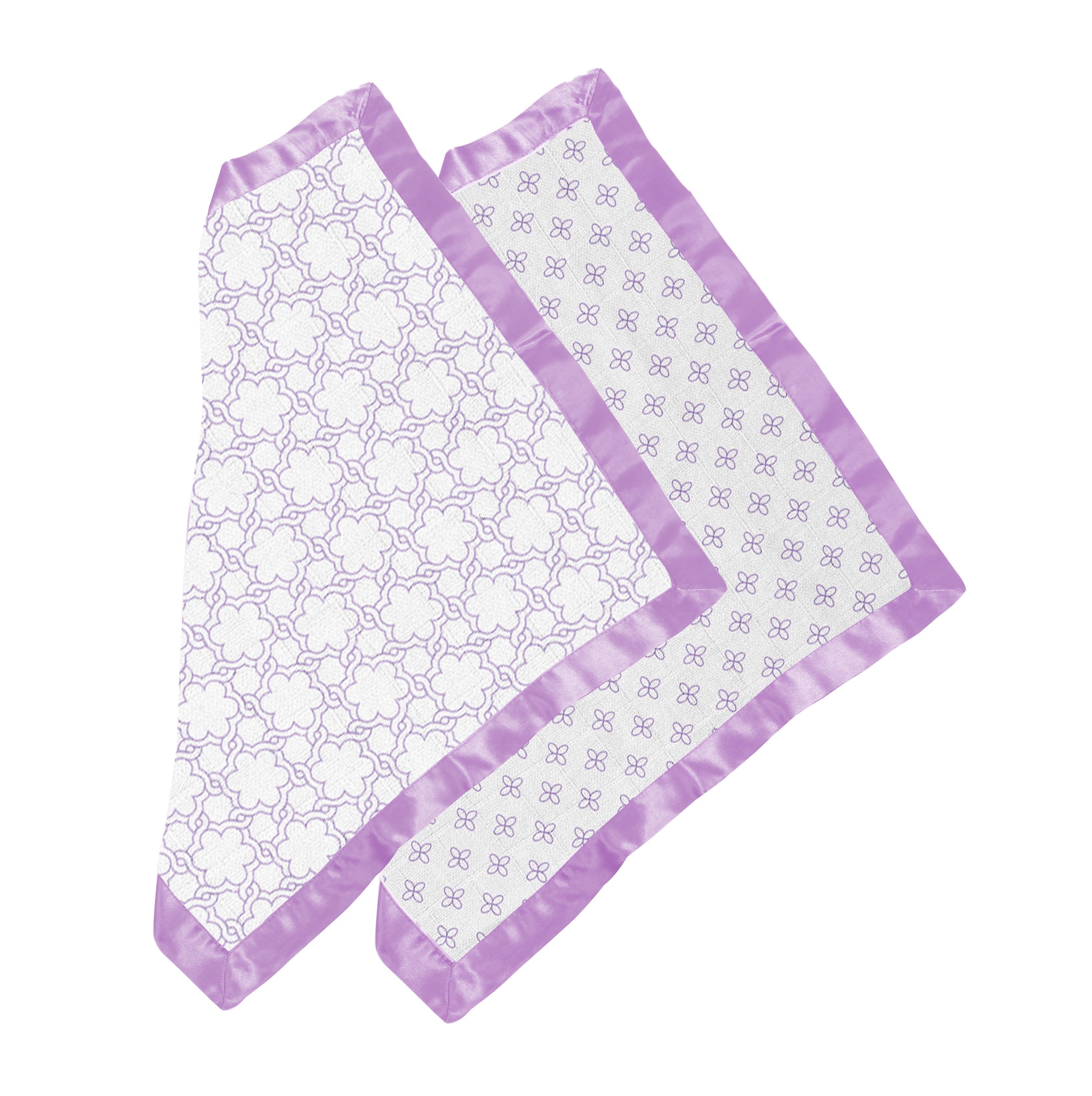 Bacati Petals/Floral Muslin with Sateen Trim 2 Piece Security Blankets, Lilac, 14 x 14