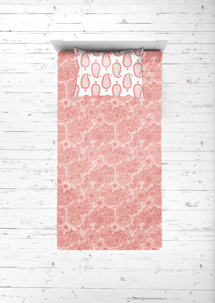 Girls 4 pc Toddler Bedding/3 pc Sheet Set 100% Cotton Percale, Paisley Sophia Coral/Aqua - Bacati - 4 pc Toddler Bedding Set - Bacati