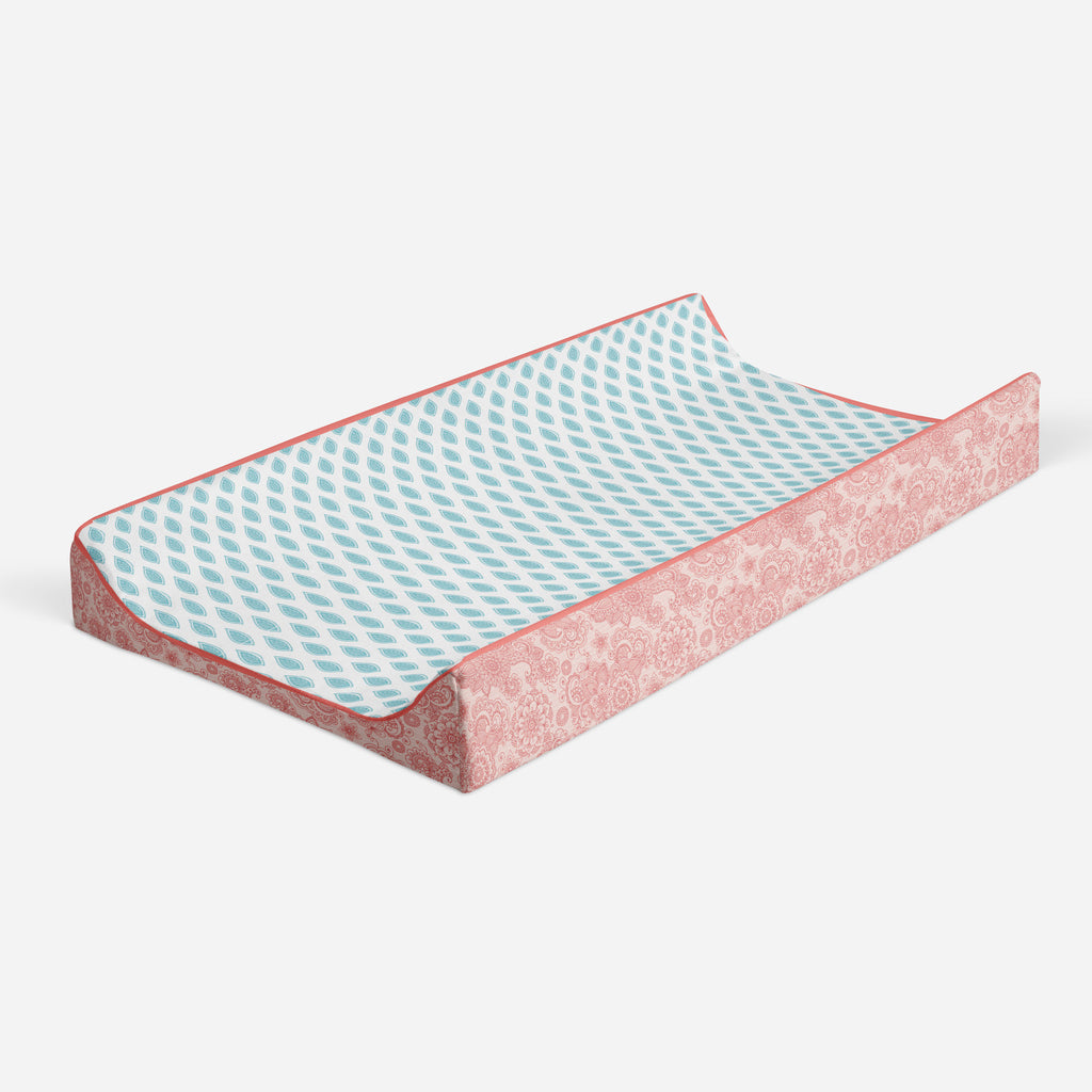 Paisley Sophia Coral/Aqua Girls Quilted Changing Pad Cover - Bacati - Changing pad cover - Bacati
