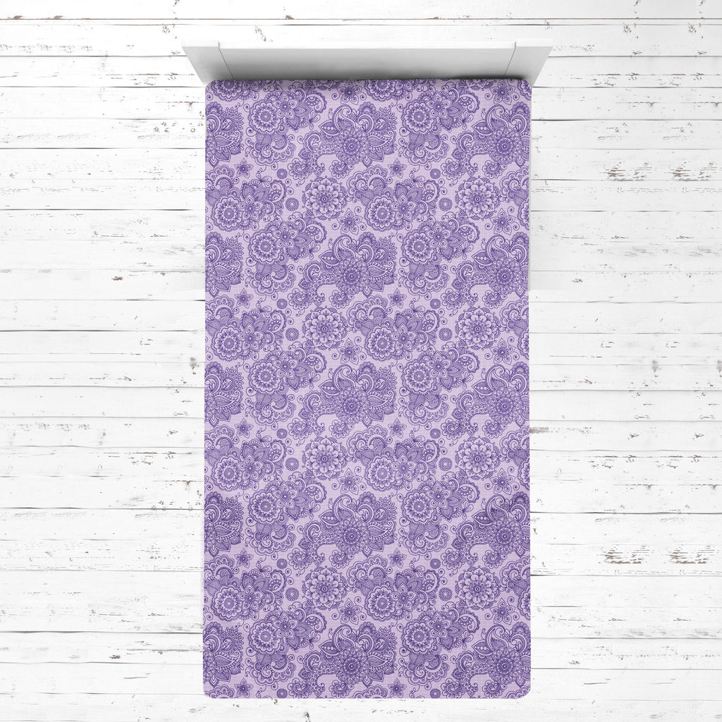 Bacati - Girls 4 pc Toddler Bedding/3 pc Sheet Set 100% Cotton Percale, Paisley Isabella, Purple/Lilac/Aqua - Bacati - 4 pc Toddler Bedding Set - Bacati