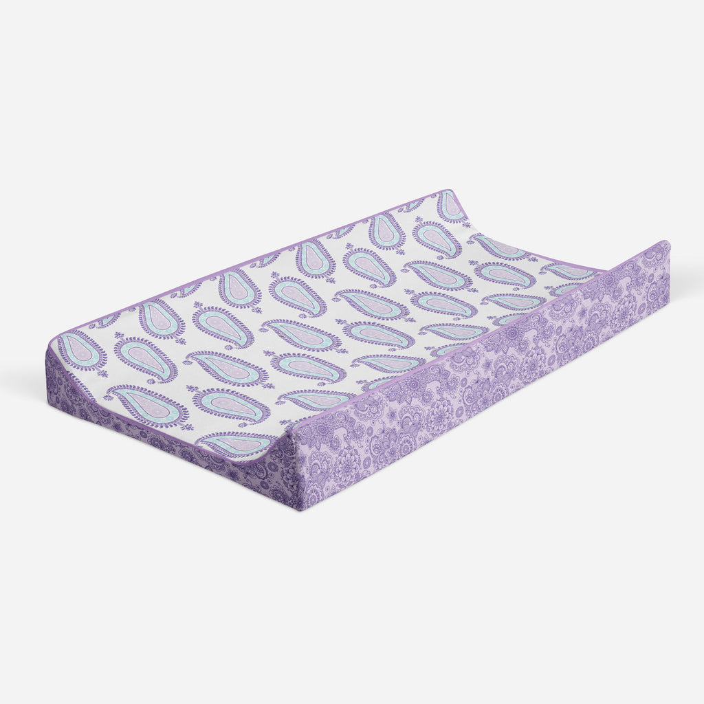 Paisley Isabella Purple/Aqua/Lilac Girls Quilted Changing Pad Cover - Bacati - Changing pad cover - Bacati