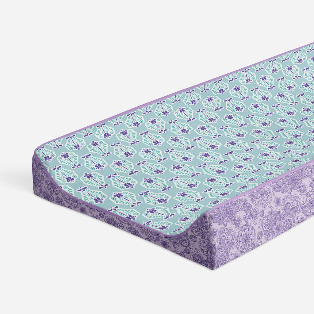 Paisley Isabella Purple/Aqua/Lilac Girls Quilted Changing Pad Cover - Bacati - Changing pad cover - Bacati