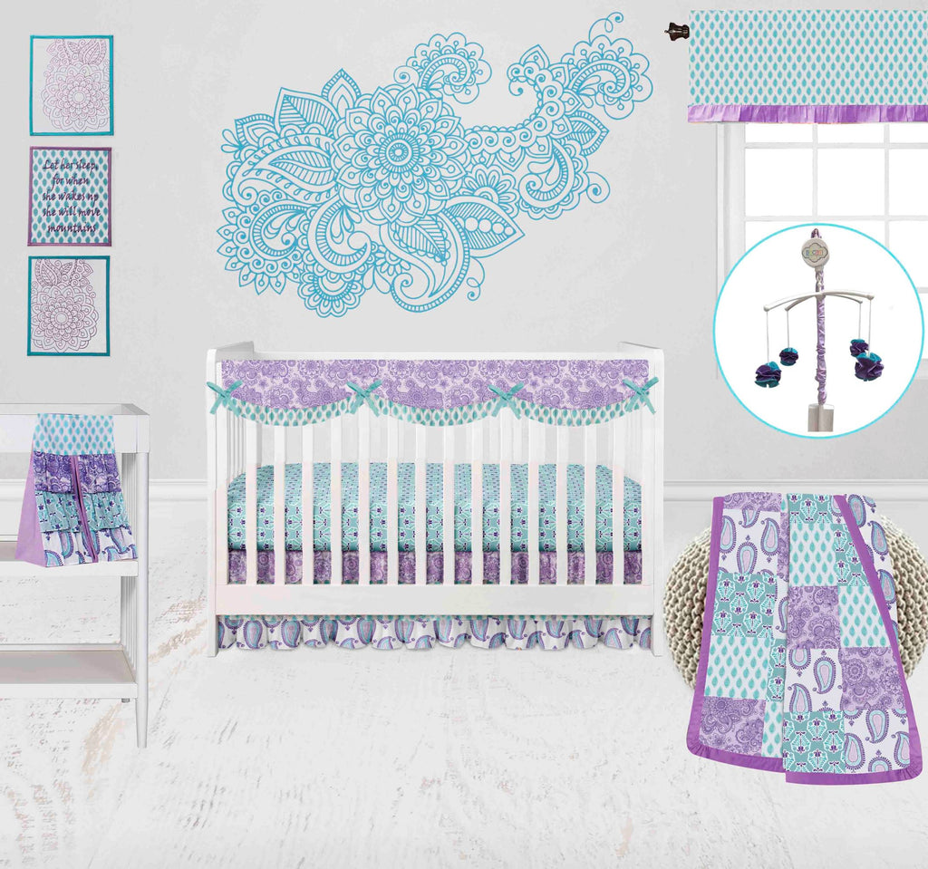 Paisley Isabella Lilac/Purple/Aqua Girls Crib Bedding Set - Bacati - Crib Bedding Set - Bacati