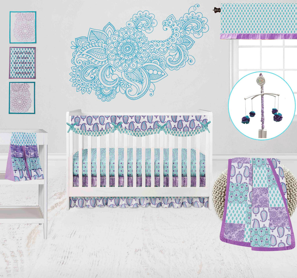 Paisley Isabella Lilac/Purple/Aqua Girls Crib Bedding Set - Bacati - Crib Bedding Set - Bacati