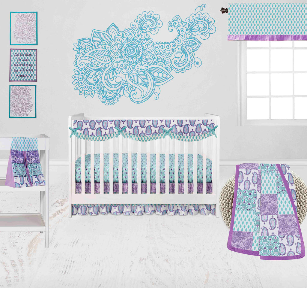 Paisley Isabella Lilac/Purple/Aqua Girls Crib Bedding Set - Bacati - Crib Bedding Set - Bacati