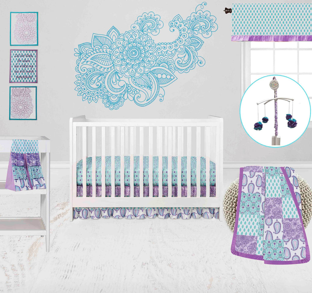 Paisley Isabella Lilac/Purple/Aqua Girls Crib Bedding Set - Bacati - Crib Bedding Set - Bacati