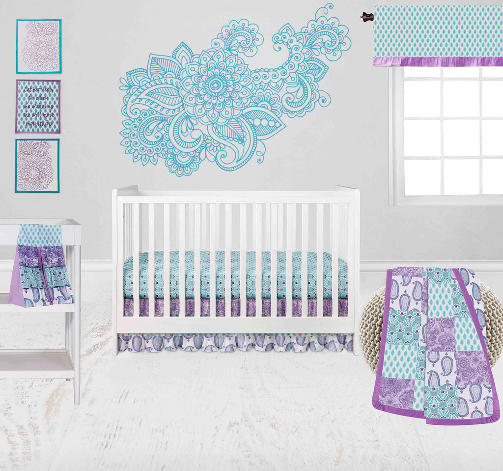 Paisley Isabella Lilac/Purple/Aqua Girls Crib Bedding Set - Bacati - Crib Bedding Set - Bacati
