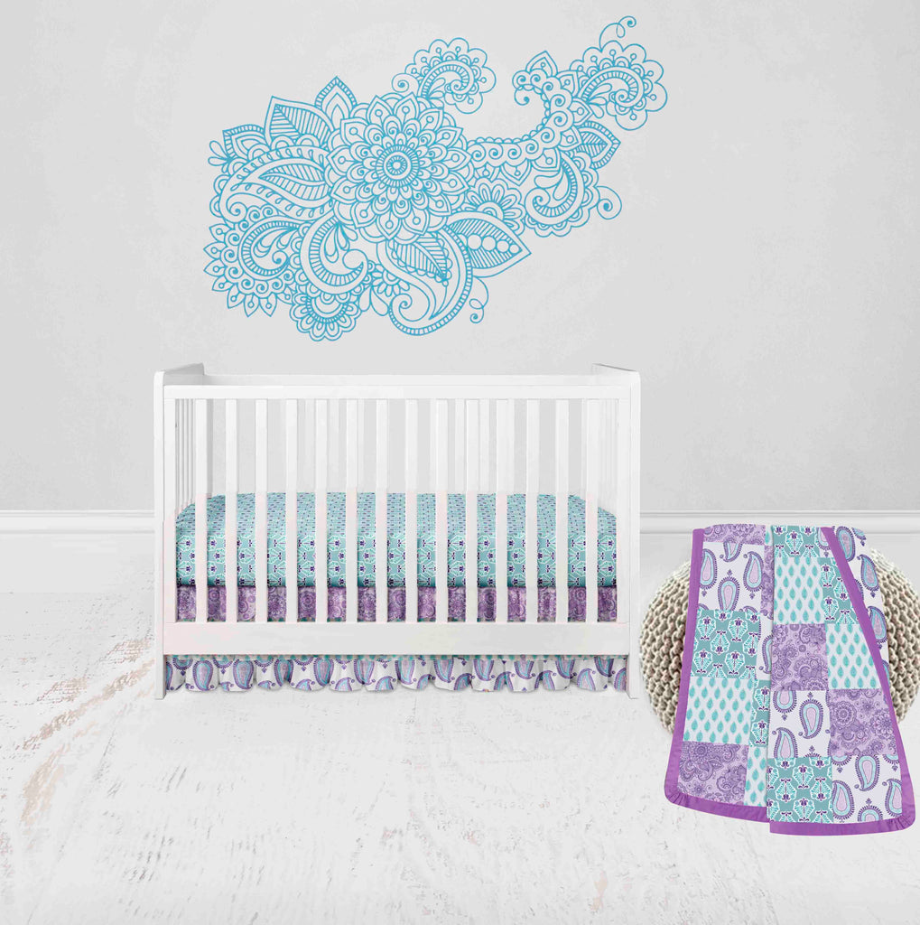 Paisley Isabella Lilac/Purple/Aqua Girls Crib Bedding Set - Bacati - Crib Bedding Set - Bacati
