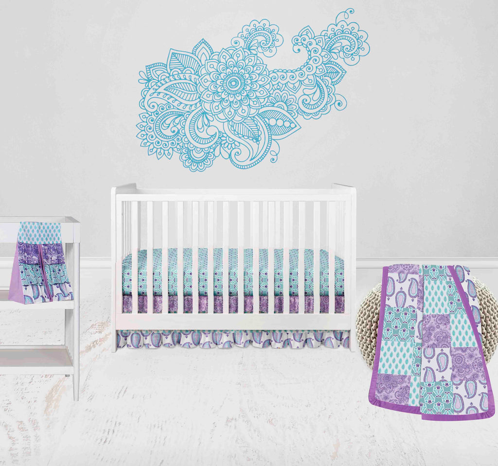 Paisley Isabella Lilac/Purple/Aqua Girls Crib Bedding Set - Bacati - Crib Bedding Set - Bacati