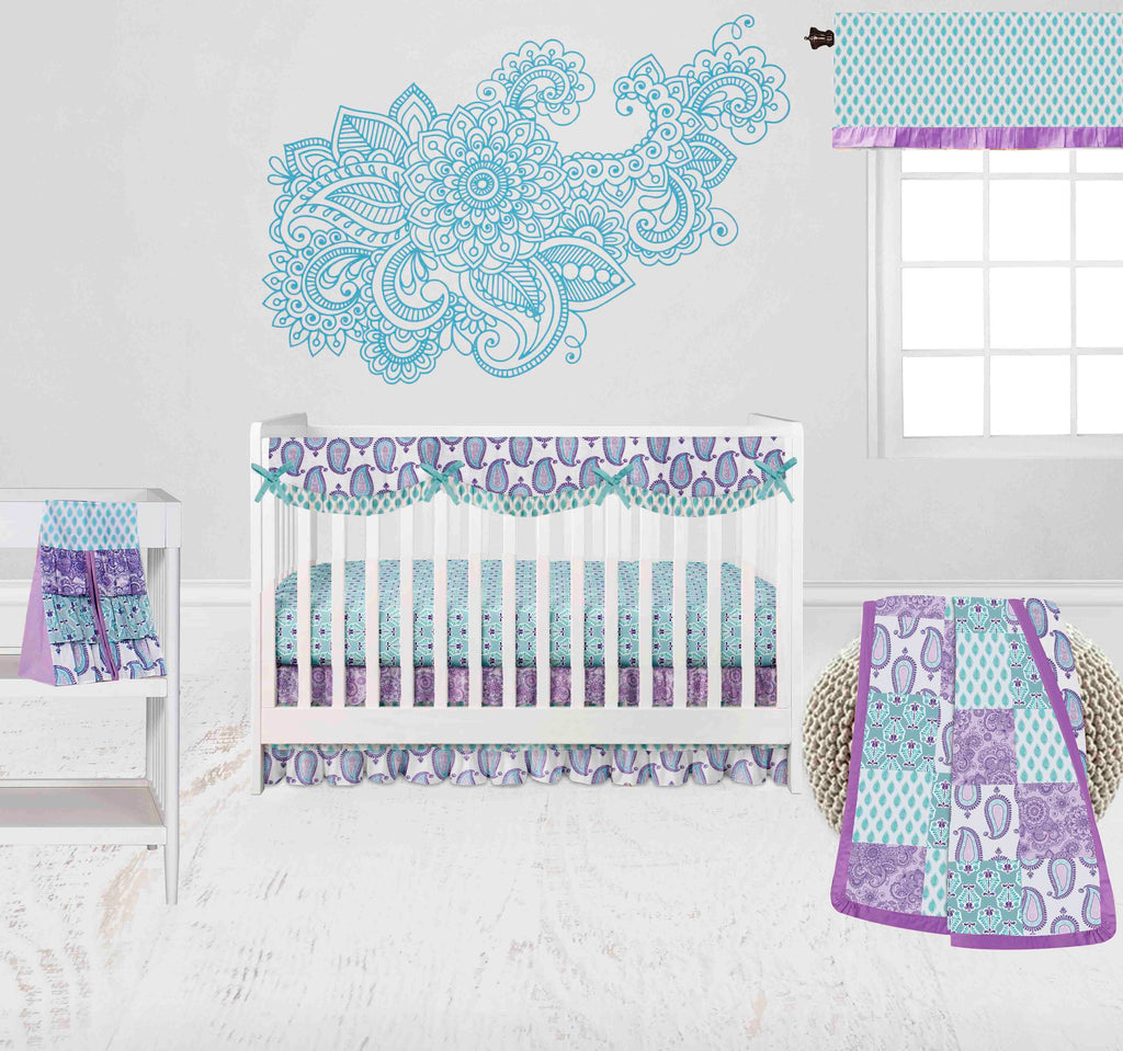 Paisley Isabella Lilac/Purple/Aqua Girls Crib Bedding Set - Bacati - Crib Bedding Set - Bacati