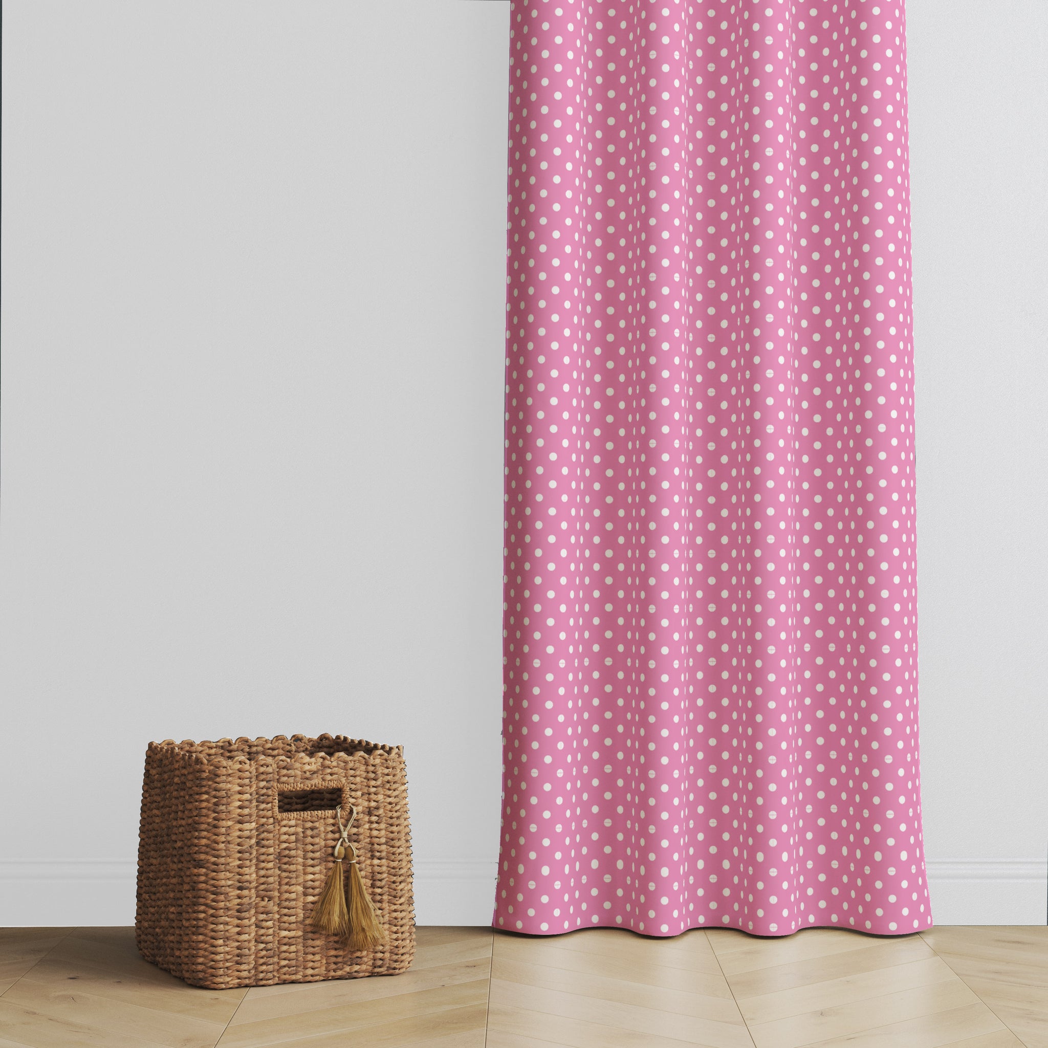 Bacati - Single Light Filtering Curtain Panel Pin Dots Pink