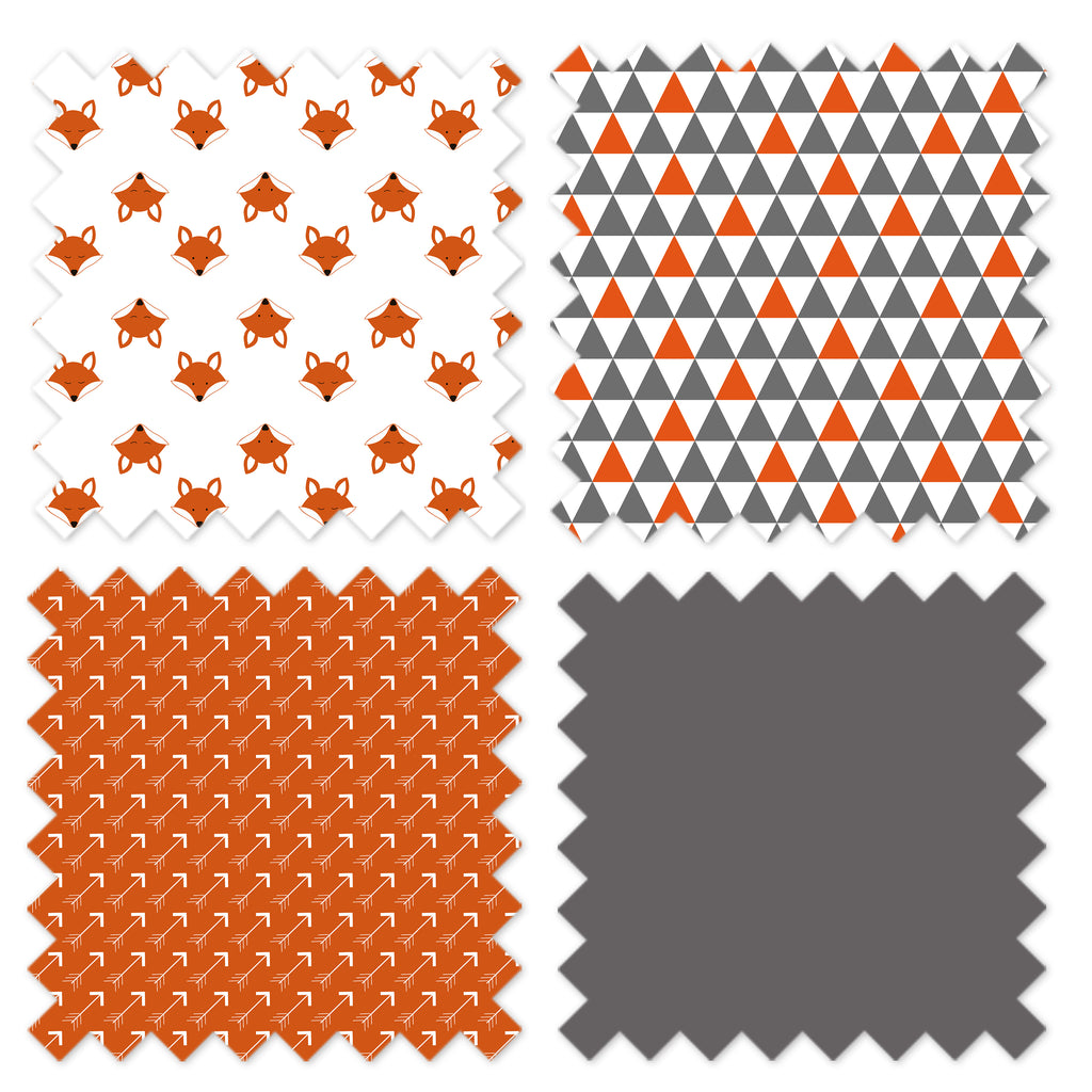 Long/Small Crib Rail Guard Covers Cotton Playful Fox Orange/Grey - Bacati - Crib Rail Guard - Bacati