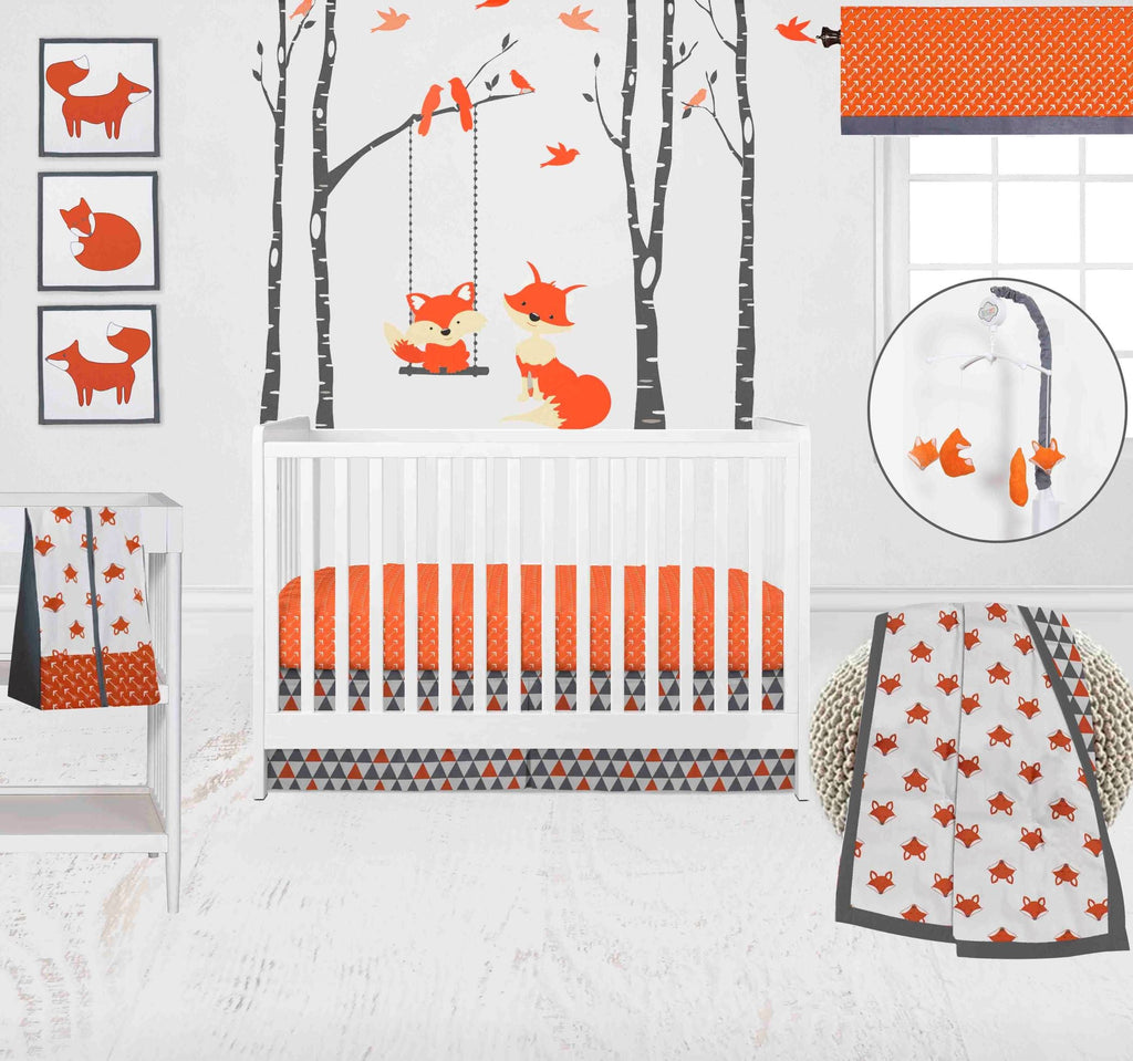 Playful Fox Orange/Grey Neutral Crib Bedding Set - Bacati - Crib Bedding Set - Bacati