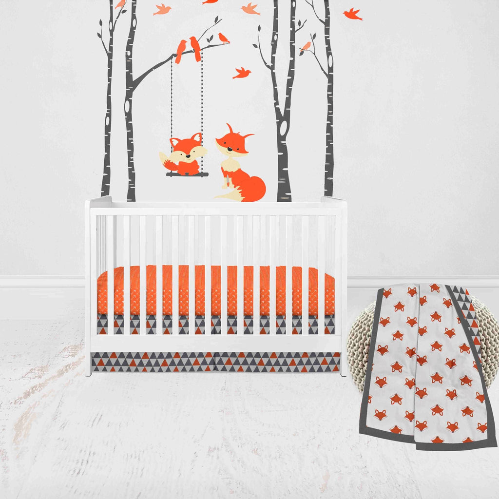 Playful Fox Orange/Grey Neutral Crib Bedding Set - Bacati - Crib Bedding Set - Bacati