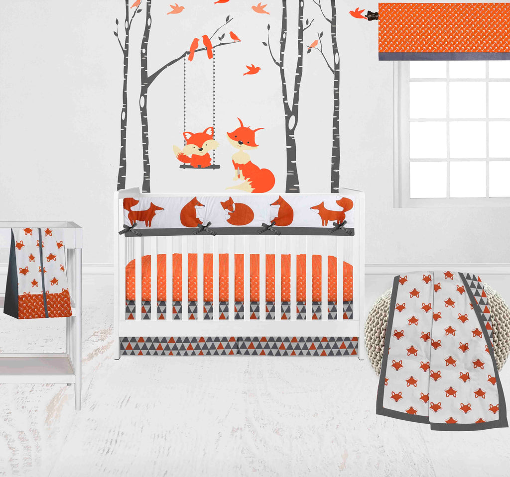 Playful Fox Orange/Grey Neutral Crib Bedding Set - Bacati - Crib Bedding Set - Bacati