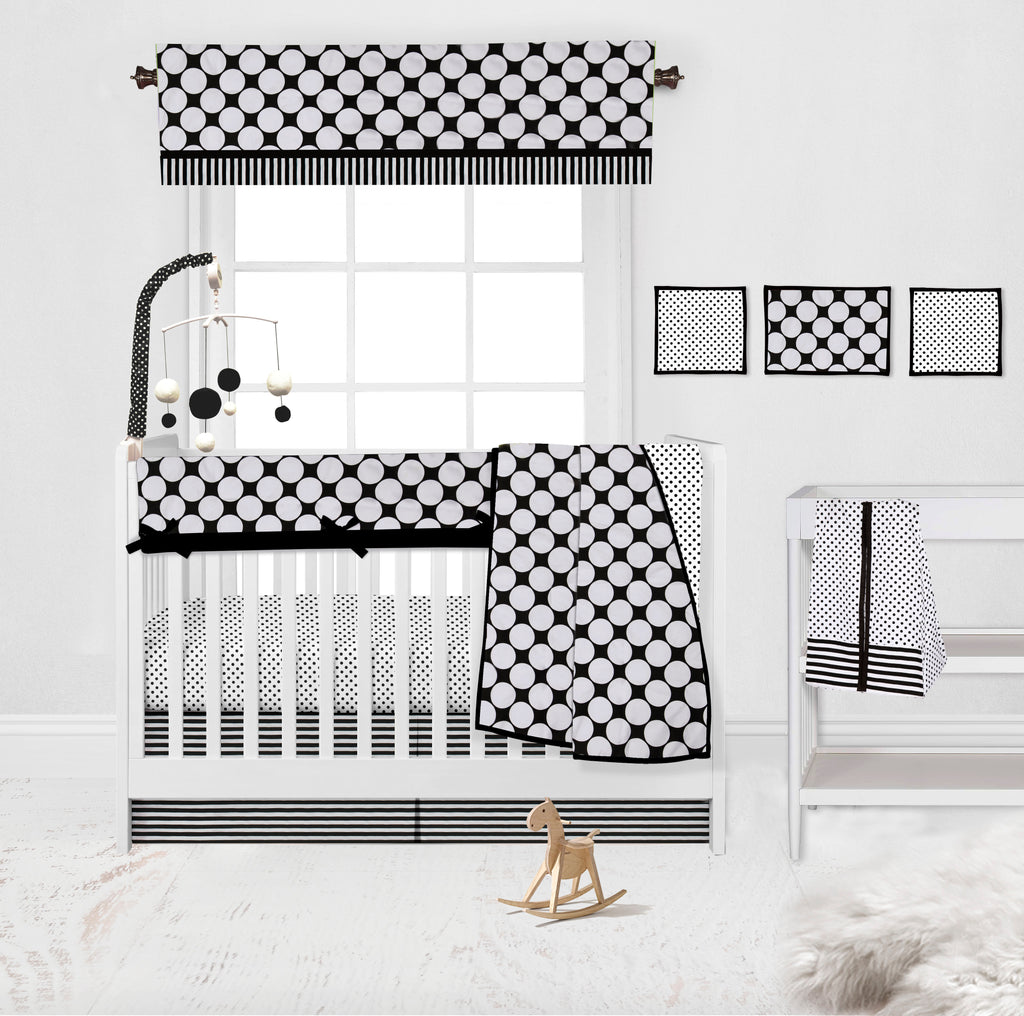 Long/Small Crib Rail Guard Covers Cotton Dots/Stripes, Black/White - Bacati - Crib Rail Guard - Bacati