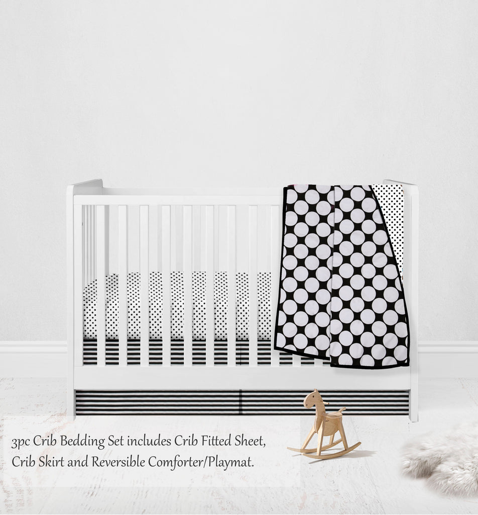 Dots Pin Stripes Black/White Neutral Crib Bedding Set - Bacati - Crib Bedding Set - Bacati