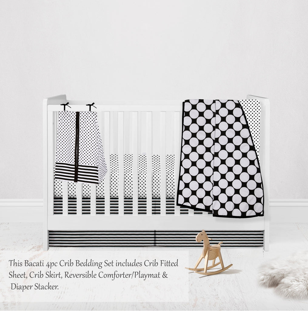 Dots Pin Stripes Black/White Neutral Crib Bedding Set - Bacati - Crib Bedding Set - Bacati