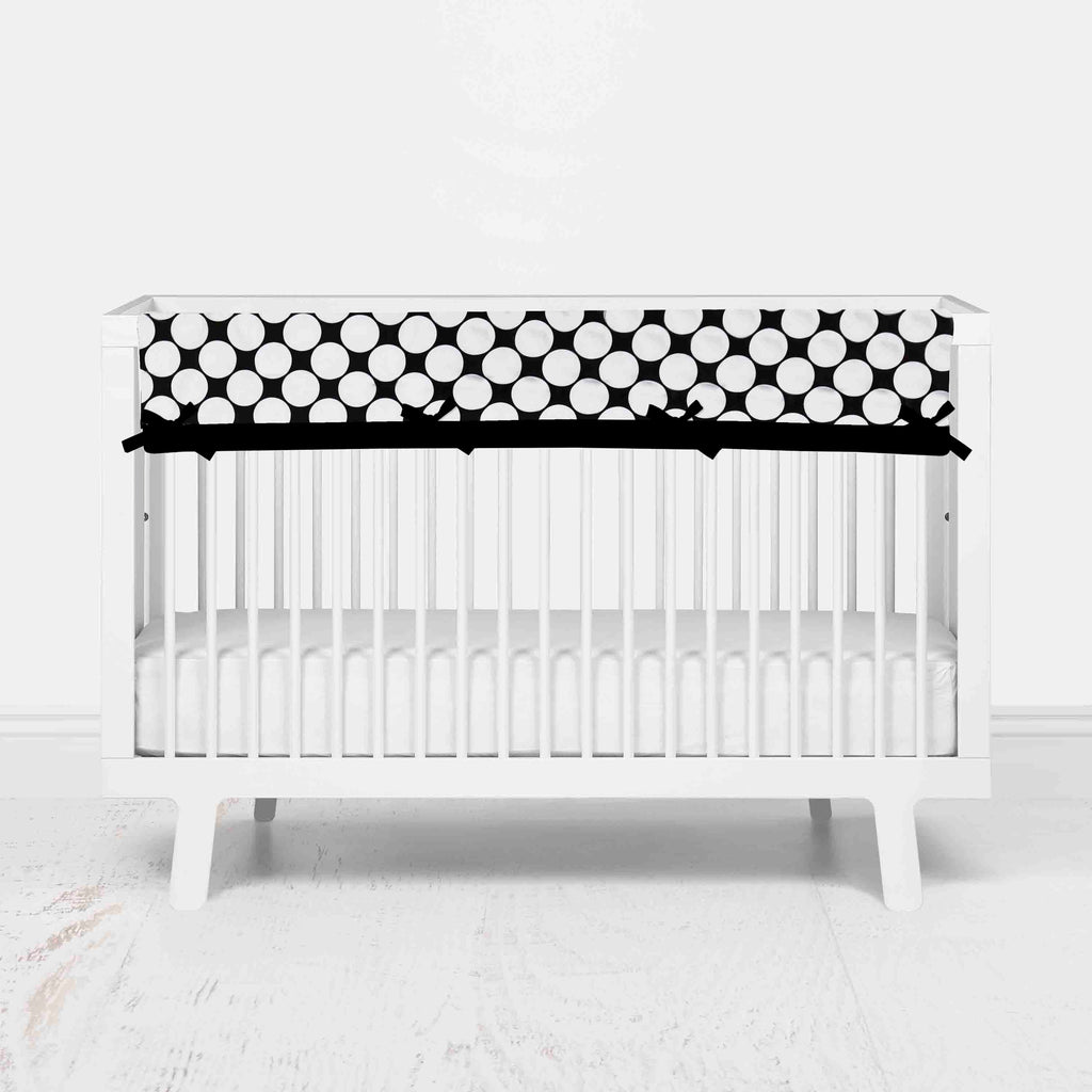 Bacati - Long/Small Crib Rail Guard Covers Cotton Dots/Stripes, Black/White - Bacati - Crib Rail Guard - Bacati