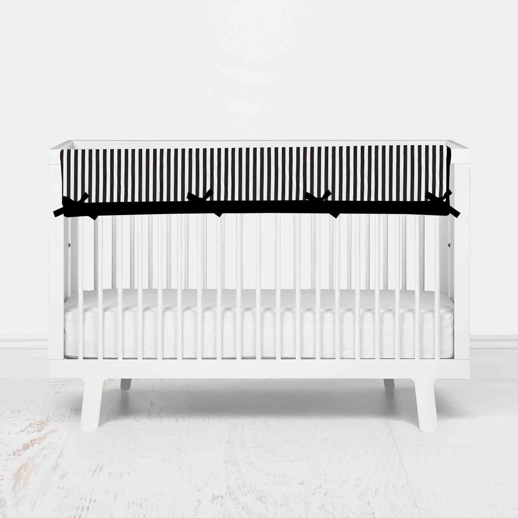 Bacati - Long/Small Crib Rail Guard Covers Cotton Dots/Stripes, Black/White - Bacati - Crib Rail Guard - Bacati