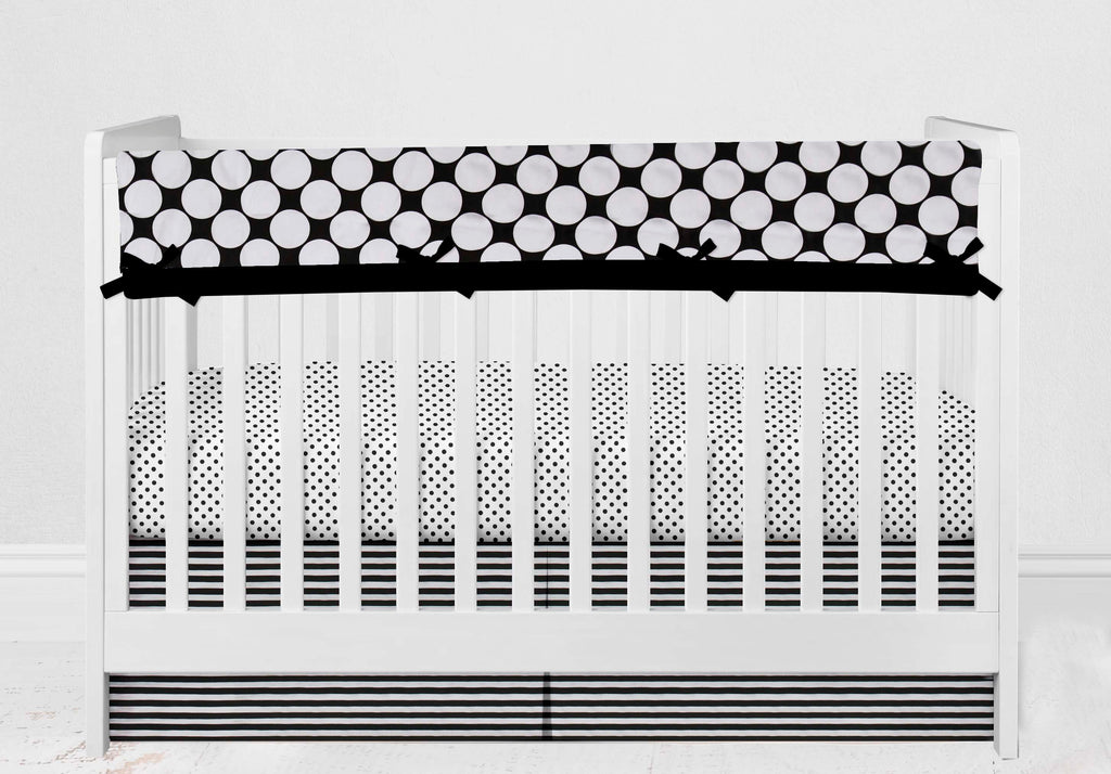 Long/Small Crib Rail Guard Covers Cotton Dots/Stripes, Black/White - Bacati - Crib Rail Guard - Bacati