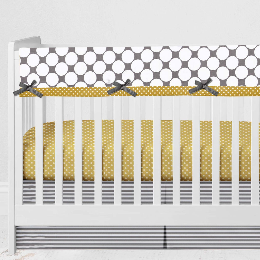 Crib Rail Guard Covers Cotton Dots/Stripes, Grey/Yellow - Bacati - Crib Rail Guard - Bacati