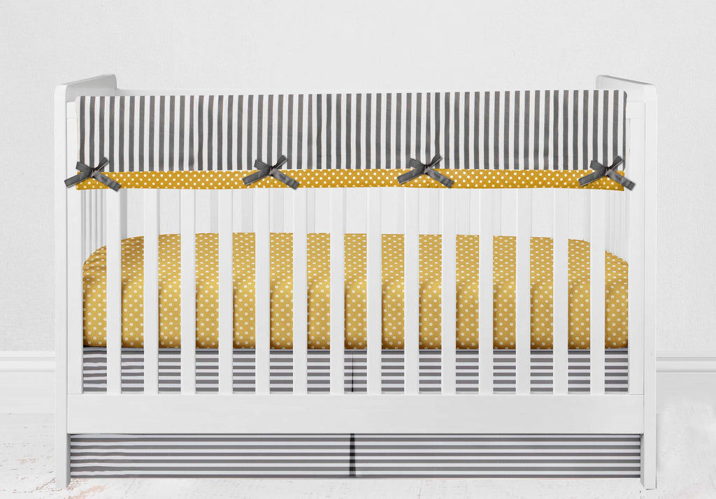 Crib Rail Guard Covers Cotton Dots/Stripes, Grey/Yellow - Bacati - Crib Rail Guard - Bacati
