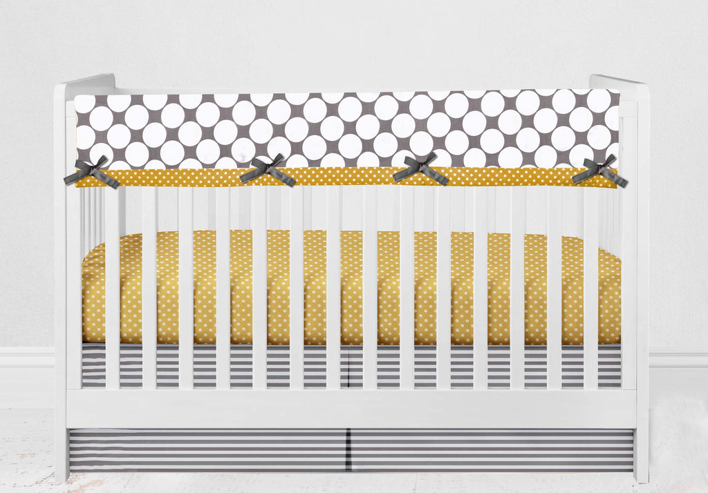 Crib Rail Guard Covers Cotton Dots/Stripes, Grey/Yellow - Bacati - Crib Rail Guard - Bacati