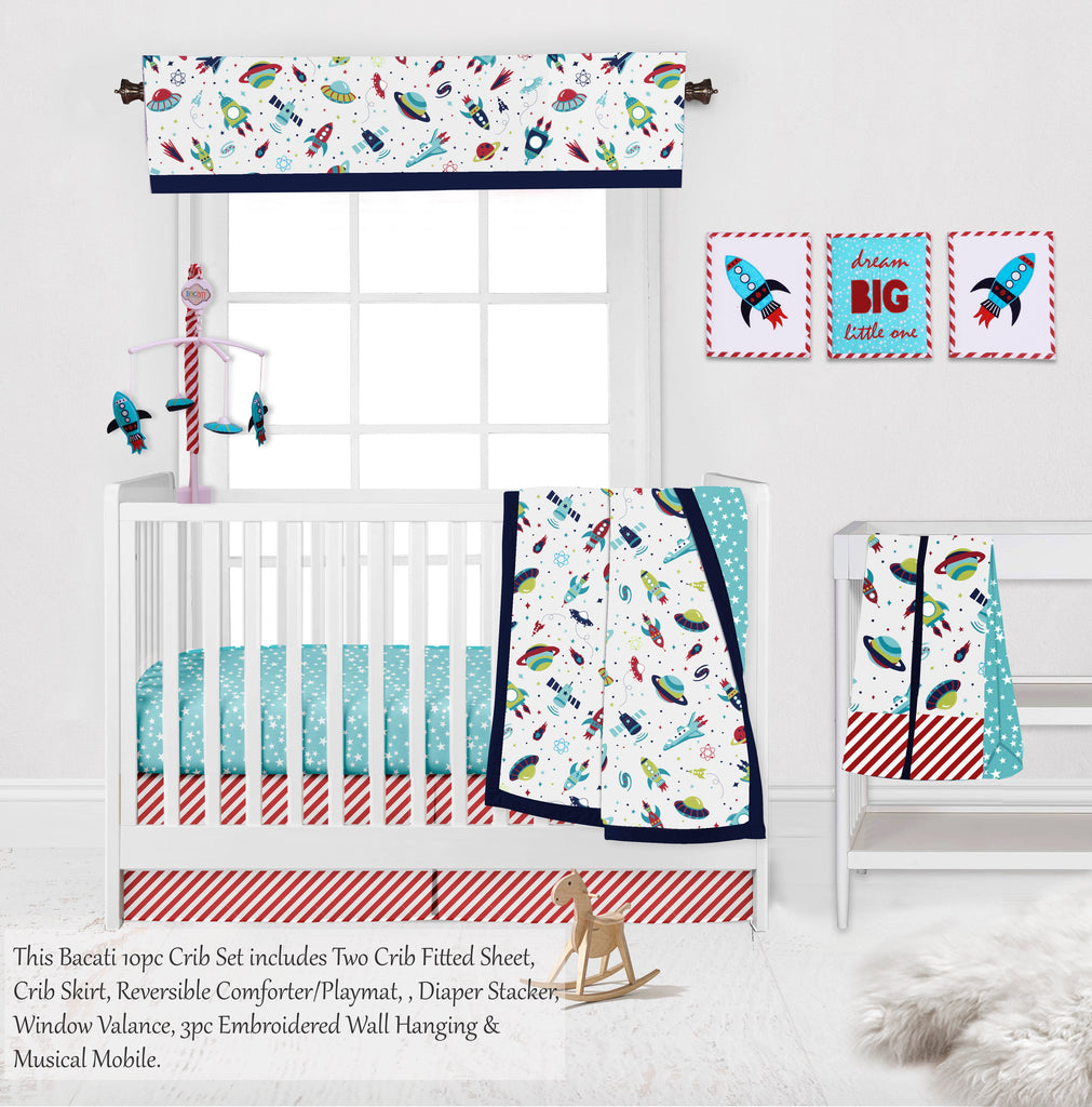 Airspace Aqua/Navy/Green/Red Boys Crib Bedding Set - Bacati - Crib Bedding Set - Bacati