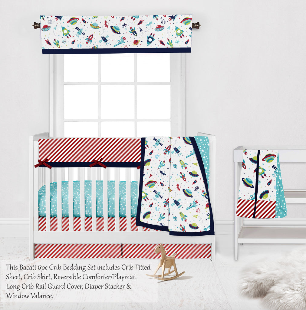 Airspace Aqua/Navy/Green/Red Boys Crib Bedding Set - Bacati - Crib Bedding Set - Bacati