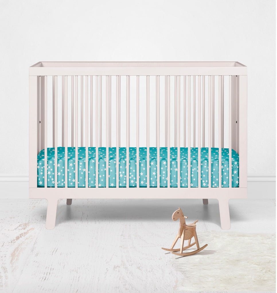 Bacati - Crib or Toddler Bed Fitted Sheet, Airspace, Aqua/Red/Orange/Green/Navy - Bacati - Crib/Toddler Fitted Sheet - Bacati